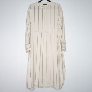 Massimo Dutti Womens Tunic Dress Size Large Cream Gray Striped Linen Lagenlook